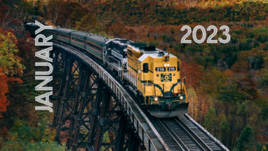 Free Printable Calendar - Trains - January 2023