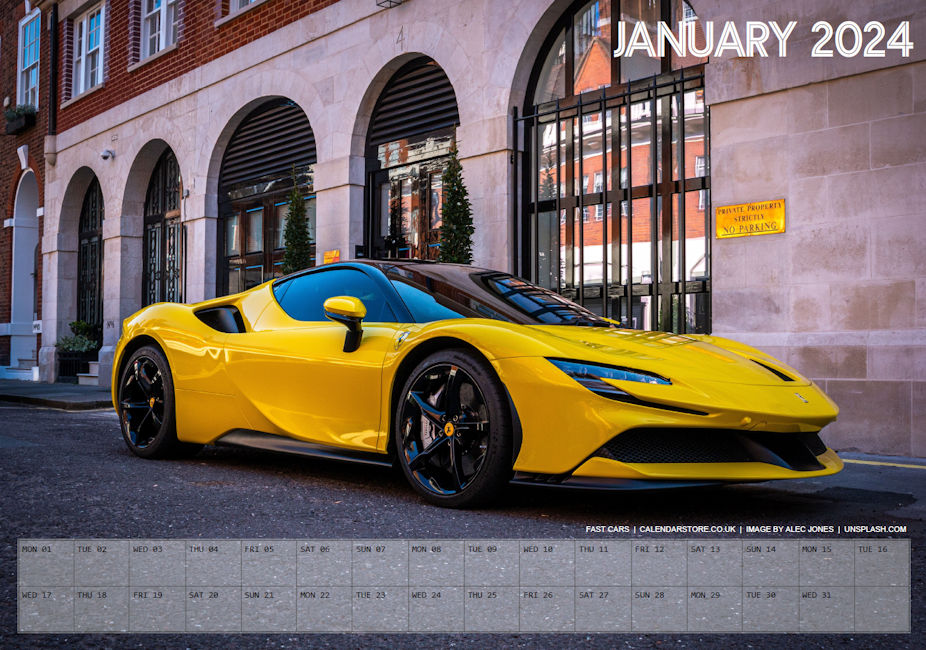 Fast Cars Calendar 2024 - Free to Print