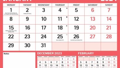 Red & Black Basic A4 Large Print Calendar 2024